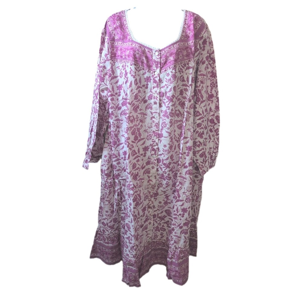 La Cera Patio House Dress 3X Ankle Muumuu Purple Floral Lightweight - New
